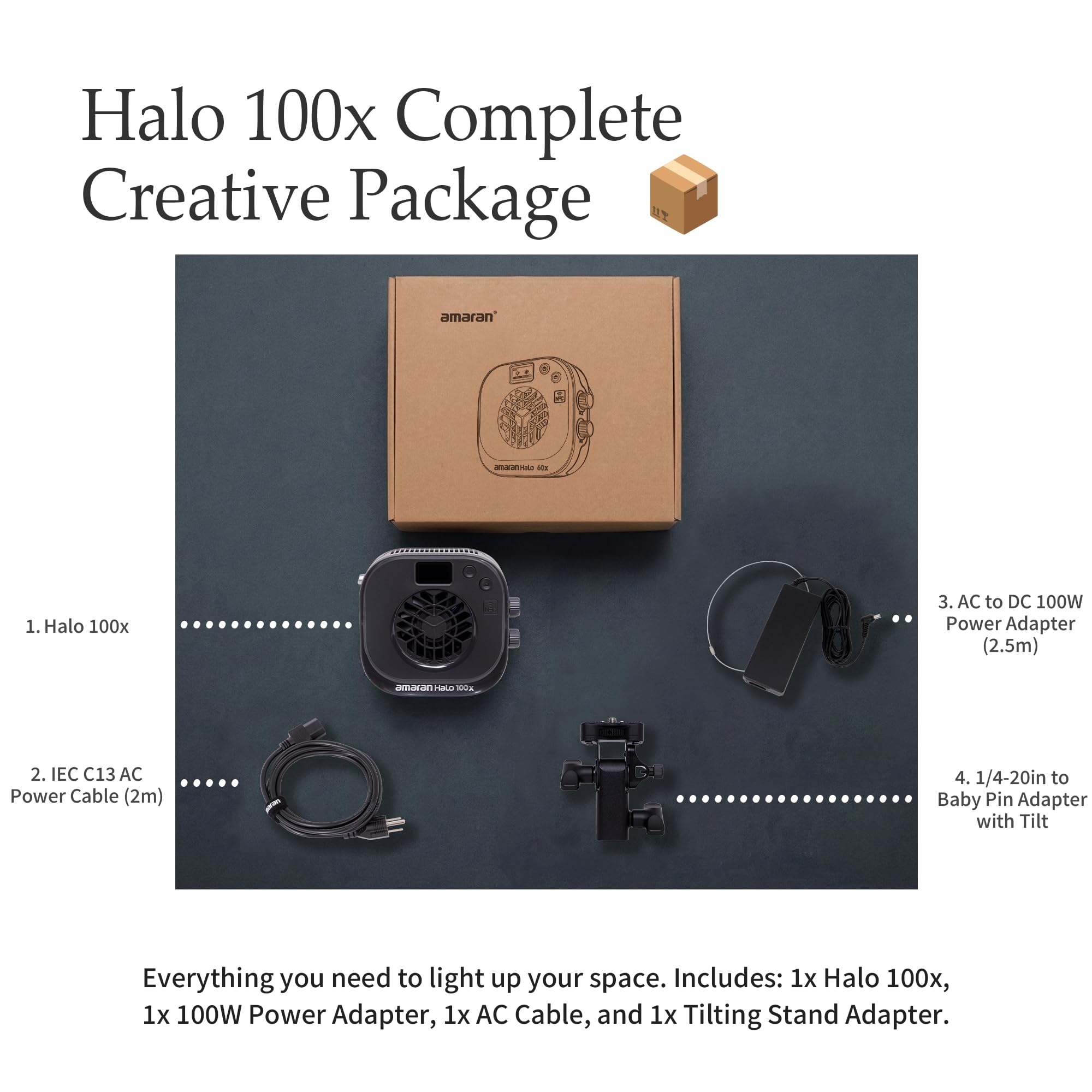 Amaran Halo 100x Luce Video COB LED Bicolore 100W 2700K-6500K 4890 Lux a 1 Metro Luce ultracompatta da viaggio alimentazione USB C PD controllo App e NFC attacco Bowens per Studio Youtube TikTok