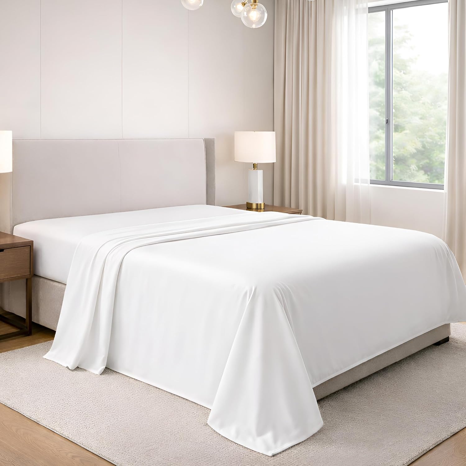 SGI Bedding 600 Thread Count 100% Egyptian Cotton Full XL Flat Sheet Only – Soft Breathable Sateen Weave Top Sheet, Durable Bed Sheet for Everyday Comfort, White