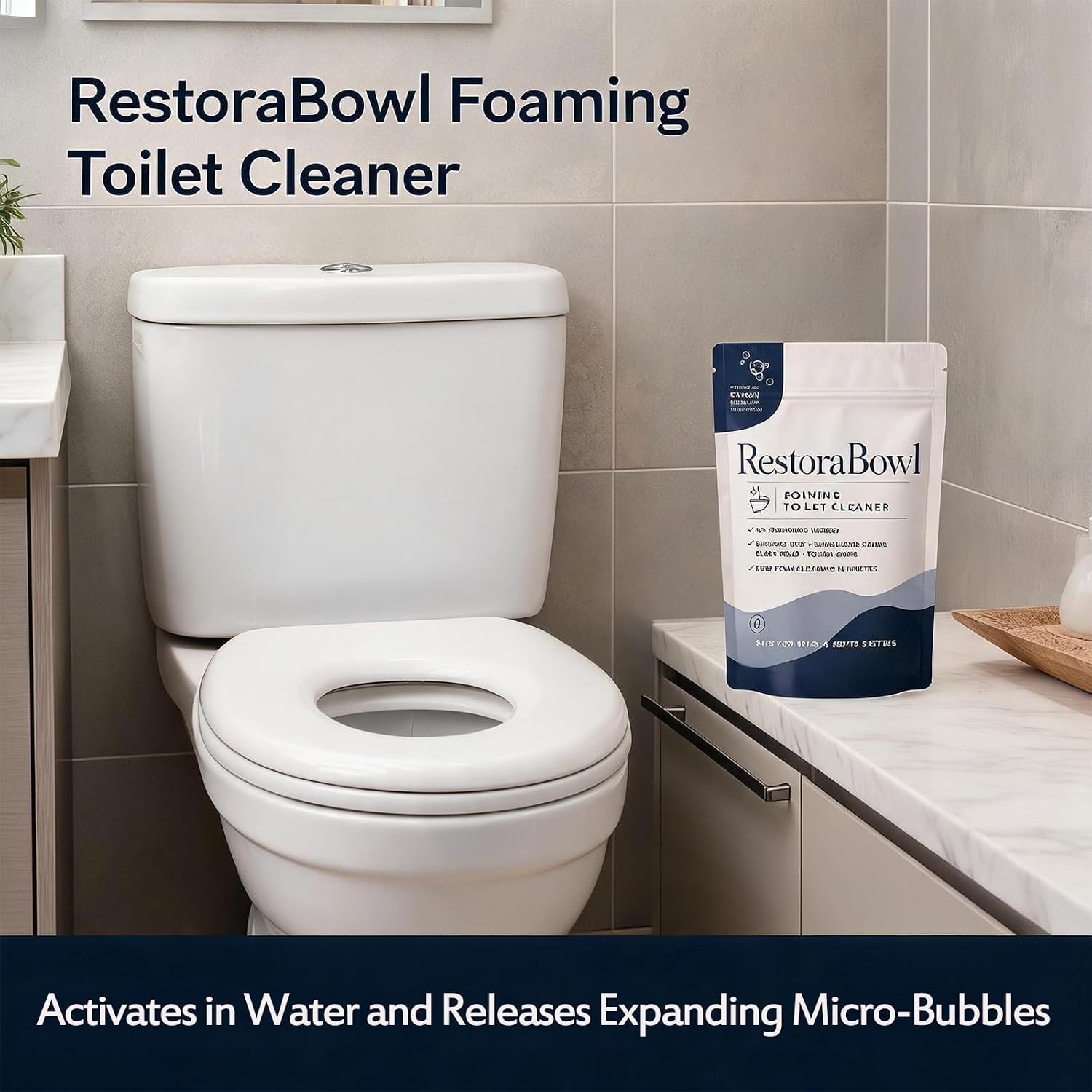 Toilet Cleaner, No-Scrub Foaming Powder with Fresh Scent, Fast-Acting Oxygen Formula, Splash-Free & Brush-Free Daily Bathroom Maintenance (2 bags, 7.05 Ounce (Pack of 1))