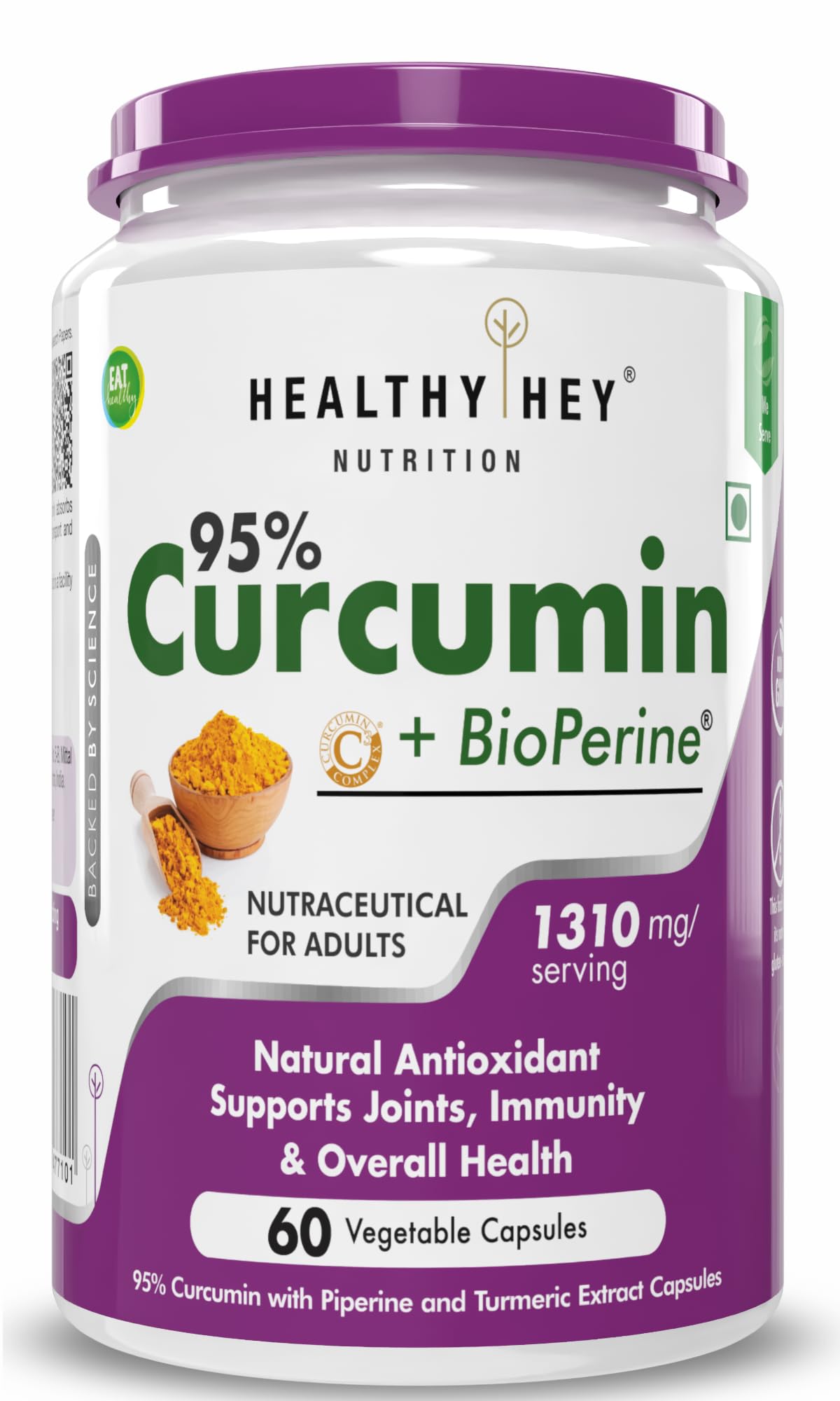 HealthyHey Nutrition Curcumin with Bioperine 1310mg (Ultra Pure) | Organic Turmeric, 60 Vegetable Capsules with Piperine (B076LK9CPL) Amazon Price History, Amazon Price Tracker