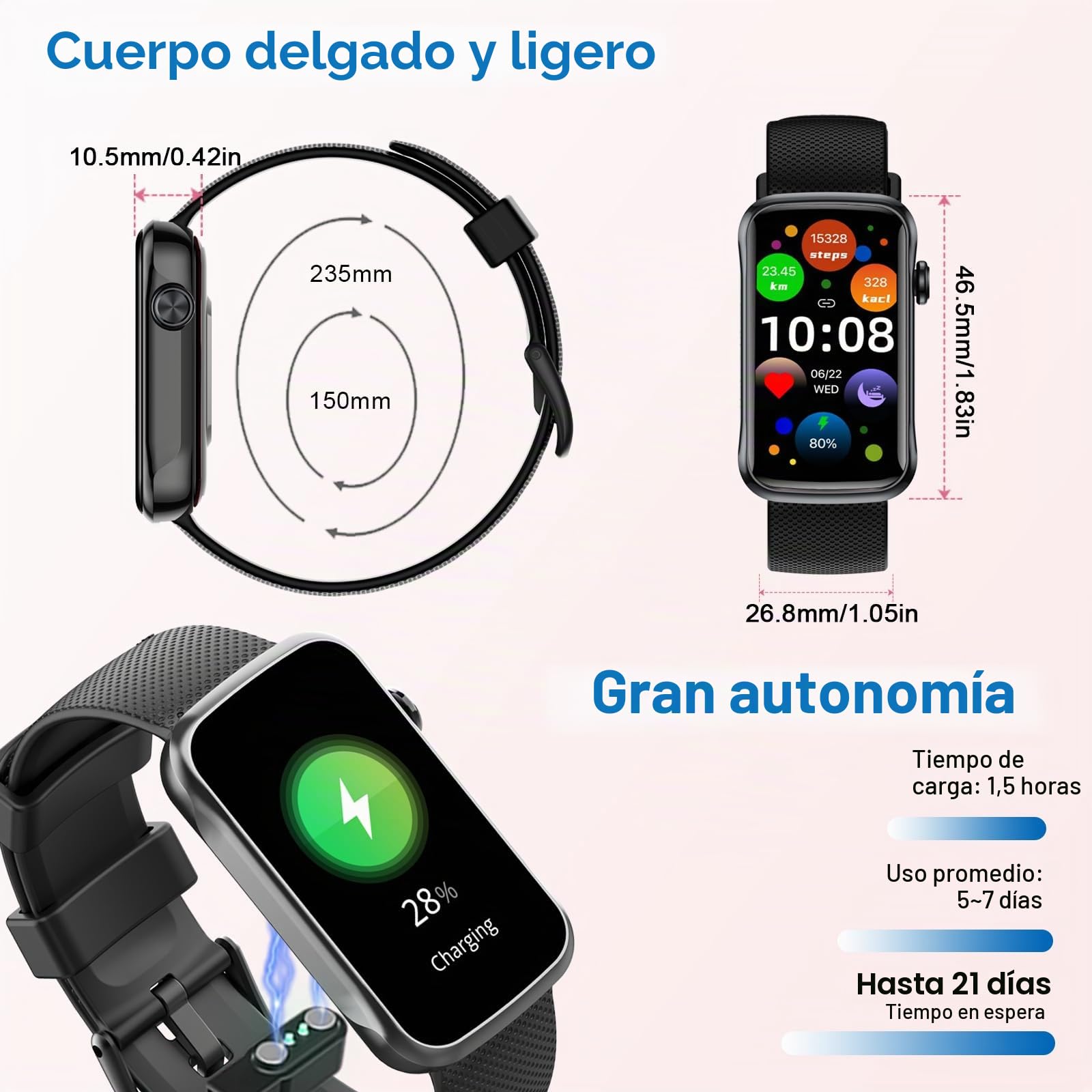 Motast Reloj Inteligente Mujer Hombre, 1,57” Ultraligero Pulsera Actividad | IP68 Smartwatch con Llamadas Bluetooth, 123+ Modos Deportivos, Monitor de Sueño/Pulsómetro/SpO2 Smart Band para Android iOS