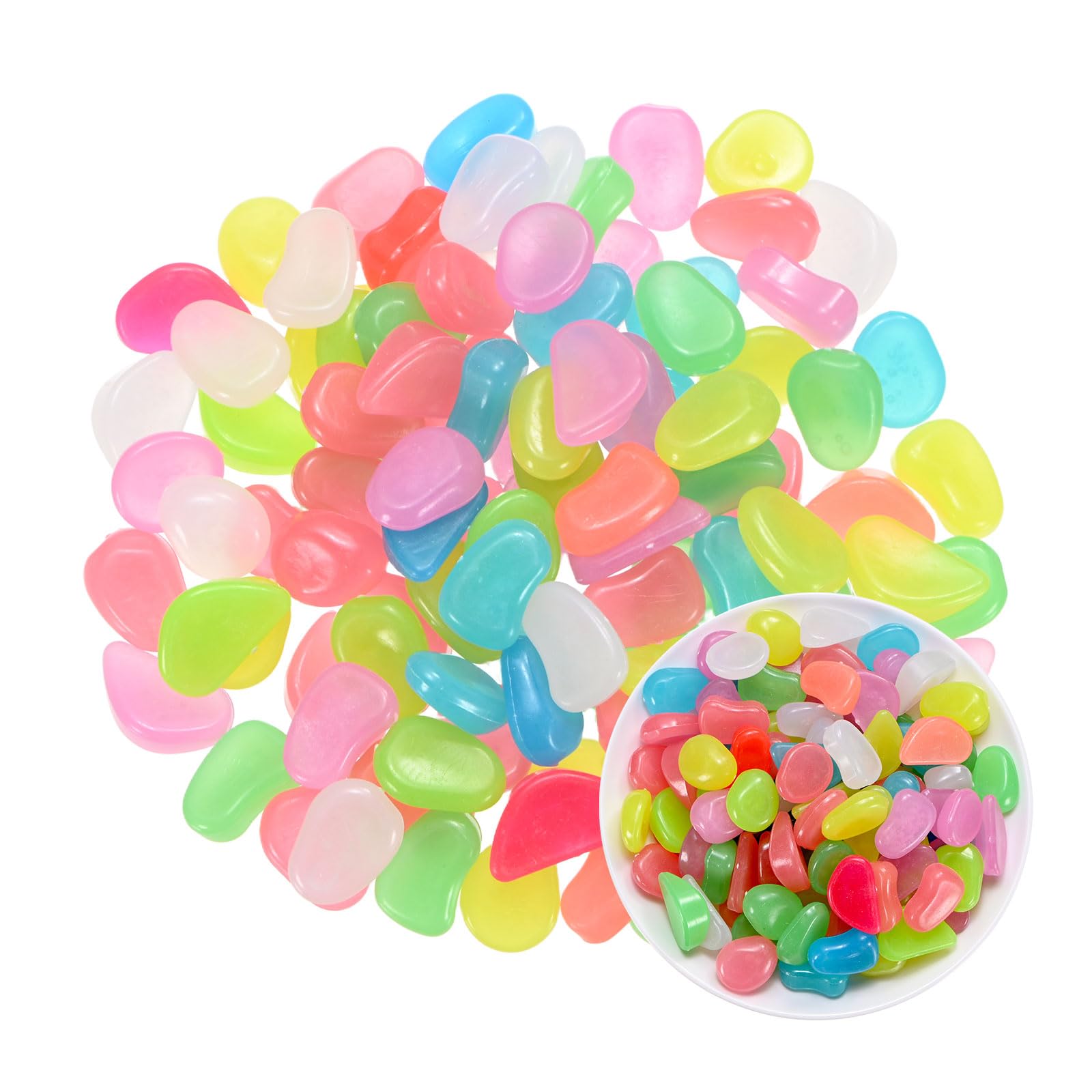 M METERXITY 100-Pack Glow in the Dark Rocks, 1.06" Resin Outdoor Garden Decorations Luminous Pebbles Stones for Garden Plants/Aquarium/Backyard Path, Aquarium Gravel [Multicolor]