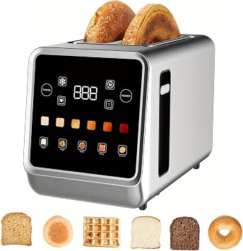 2-slices Smart Toaster, Stainless Steel Toaster With Touch Screen, Memory Function & Digital Timer, 5 Bread Types & 6 Shade Settings, Single-slot Toasting, For Bagels Waffles