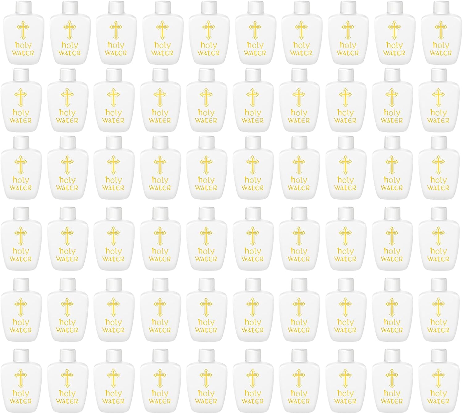 60Pcs Holy Water Bottles Plastic 2oz Holy Water Container Empty Containers with Gold Cross for Catholic Christian Halloween First Communion Gift Thanksgiving Baptism Party Church 60ml