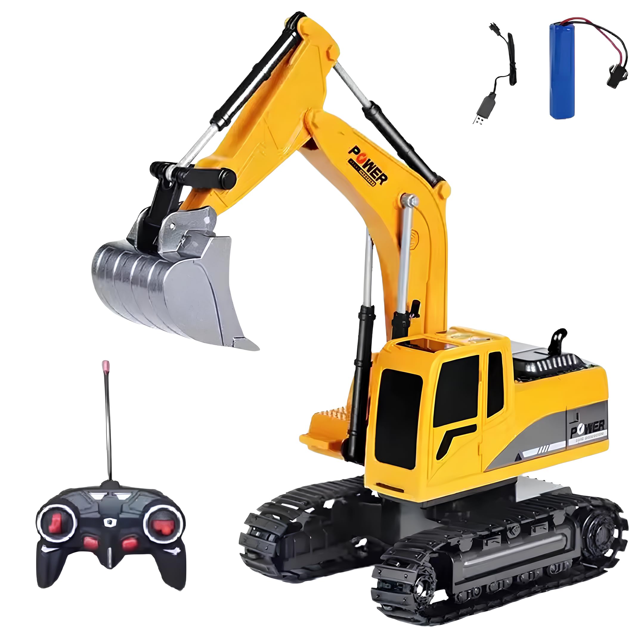 RC Trattore Escavatore Telecomandato – Tractopala Bambino Radiocomandato Elettrico – Camion Mini Escavatore idraulico – Gru Cantiere Giocattolo Costruzione - Effetto Luce