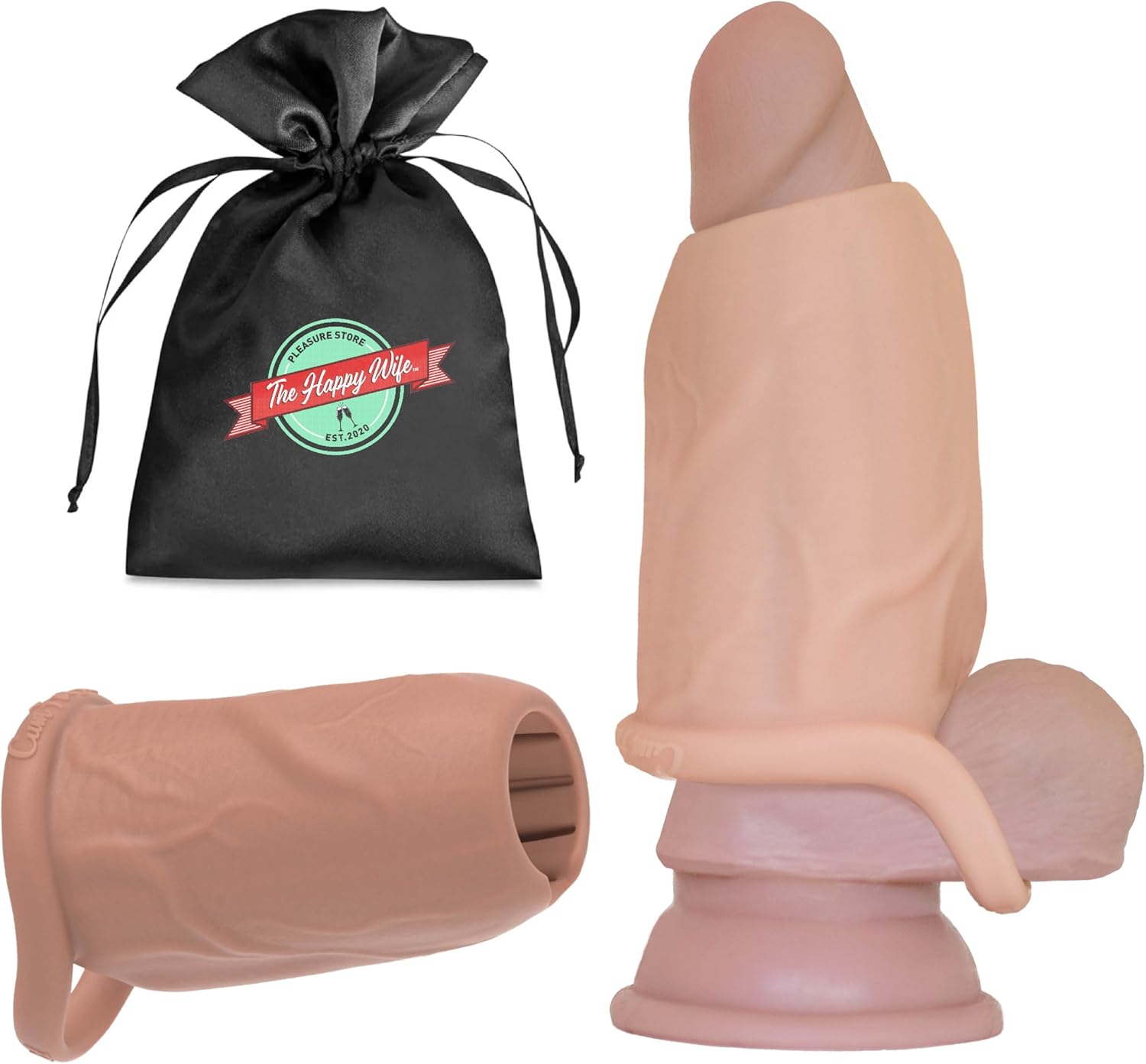 The Happy Wife® USA Penis Sleeve | Cock Sheath | Size Large Girth Enhancer | Open Head for Sensitivity | Sexual Pleasure Enhancer for Men, Women & Couples | Nude Color, 4" L x 2.5" W