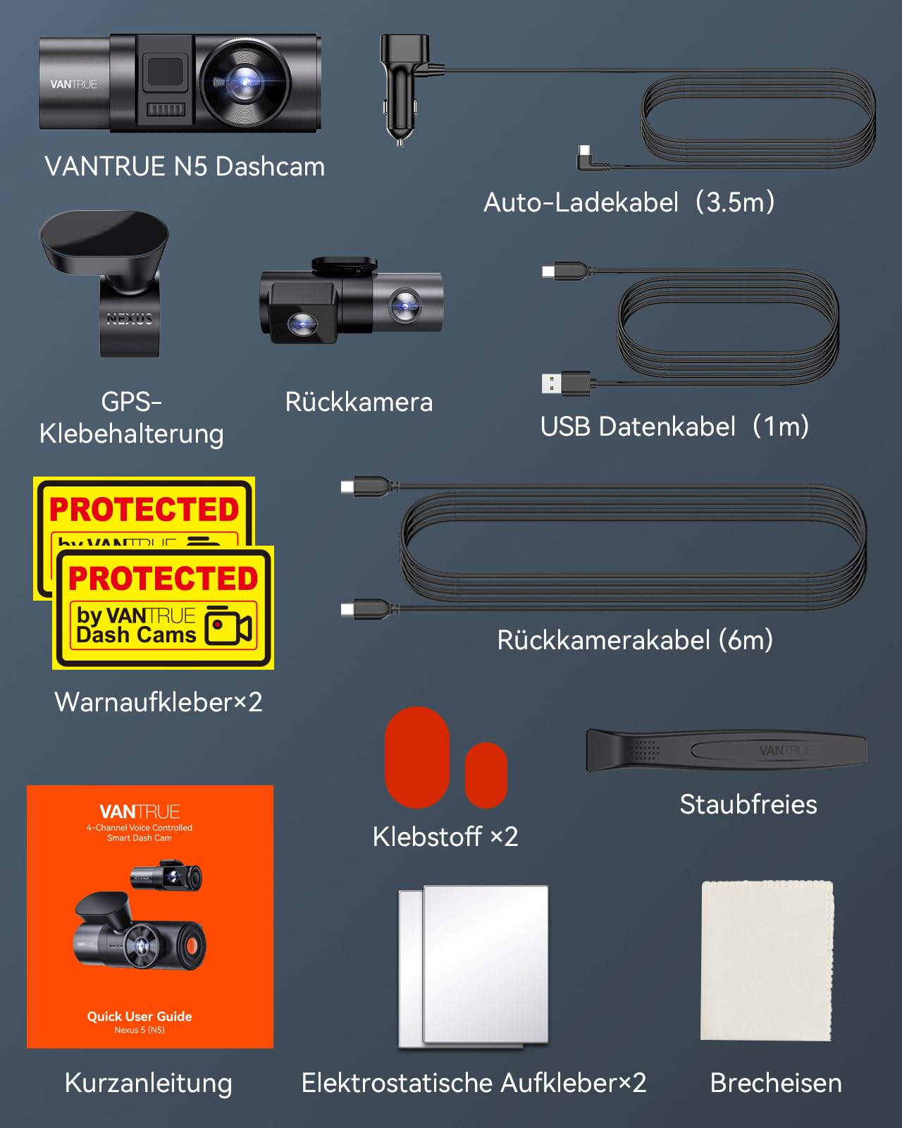 VANTRUE N5 4-Canali STARVIS 2 Dash Cam 5GHz WIFI GPS, 1944P/2.5K + Tripla 3HDR 1080P Telecamera per auto, Dashcam auto Controllo Vocale 24h. Modalità di Parcheggio Buffer, APP & 160°IPS Max 512G