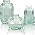 3 Pcs Small Glass Vase for Centerpieces, Small Pumpkin Glass Vases Vertical Stripes Bud Vases Antique Vases Apothecary Jars for Flowers Wedding Party, Home Decor (Green)