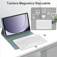 JADEMALL Bluetooth Billentyűzetes Tok Samsung Galaxy Tab A9+/A9 Plus 11" Tablethez, Tolltartóval, Sötétzöld-Fehér, SM-X210/X215/X216/X218 Mo 3