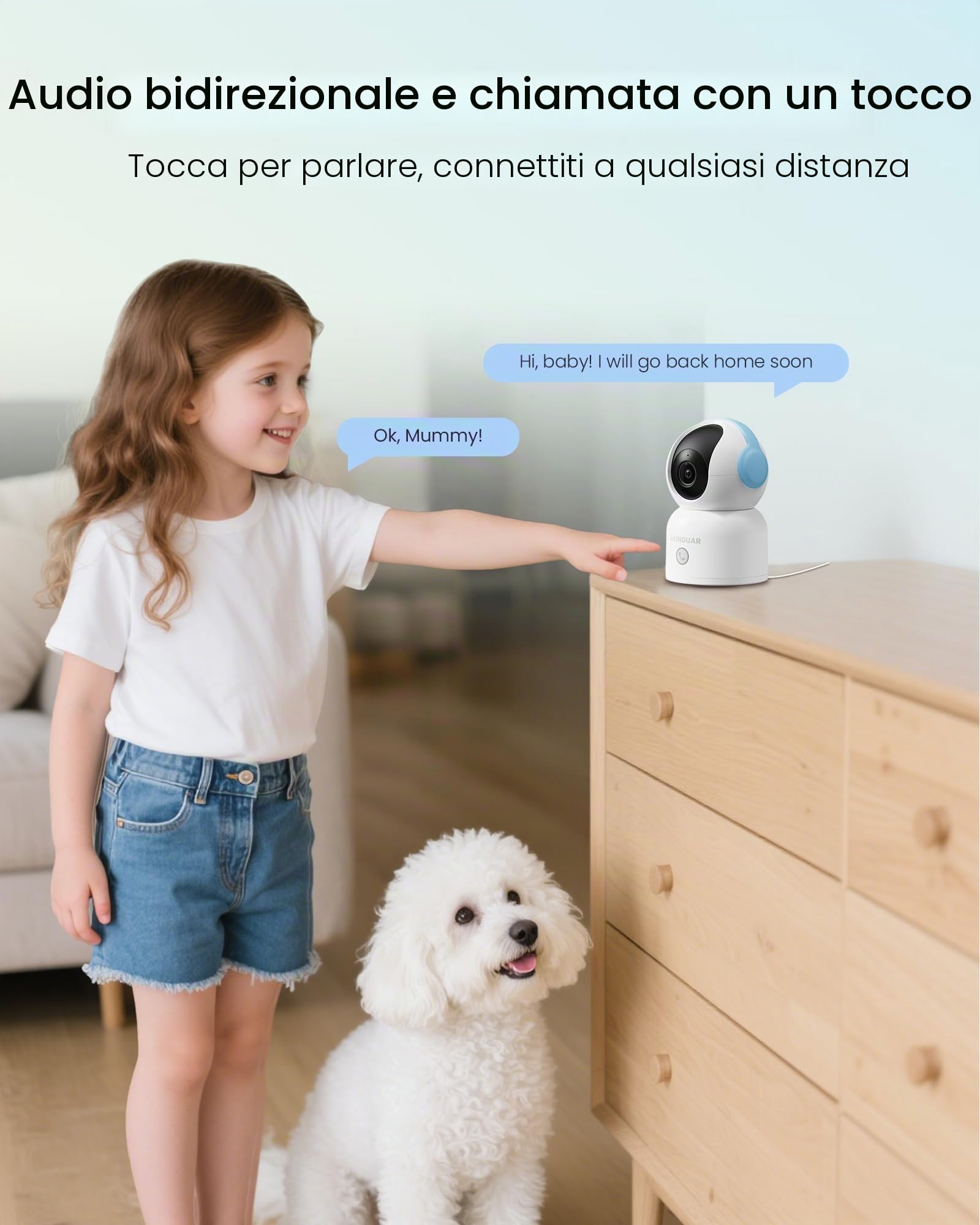 4K Telecamera Wi-Fi Interno, 360° PT + Scheda di Memoria da 64 GB | 2,4/5GHz Wi-Fi, Auto-Tracking, Rilevamento AI Persone/Animali/Bambino Pianto, Audio Bidirezionale, Con un Solo Tocco