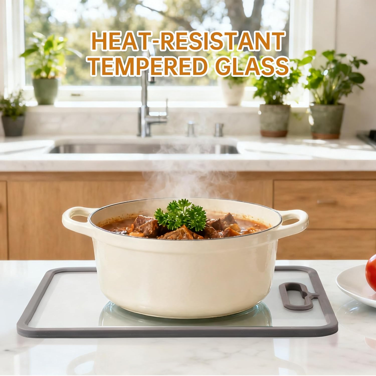 Glass Cutting Board for Kitchen, 2Pcs Tempered Glass Chopping Board with Non-Slip Edges, Dishwasher Safe Clear Cutting Board Set for Countertop, Heat & Shatter Resistant, Gray 15"×11" & 13"×9"