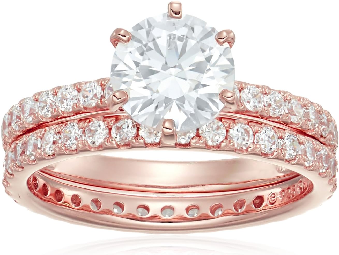 Amazon Essentials Platinum or Gold Plated Sterling Silver Wedding Set Rings set with Round Cut Infinite Elements Cubic Zirconia (previously Amazon Collection)