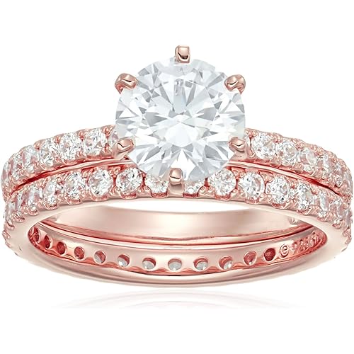 Amazon Collection Platinum or Gold Plated Sterling Silver Wedding Set Rings set with Round Cut Infinite Elements Cubic Zirconia