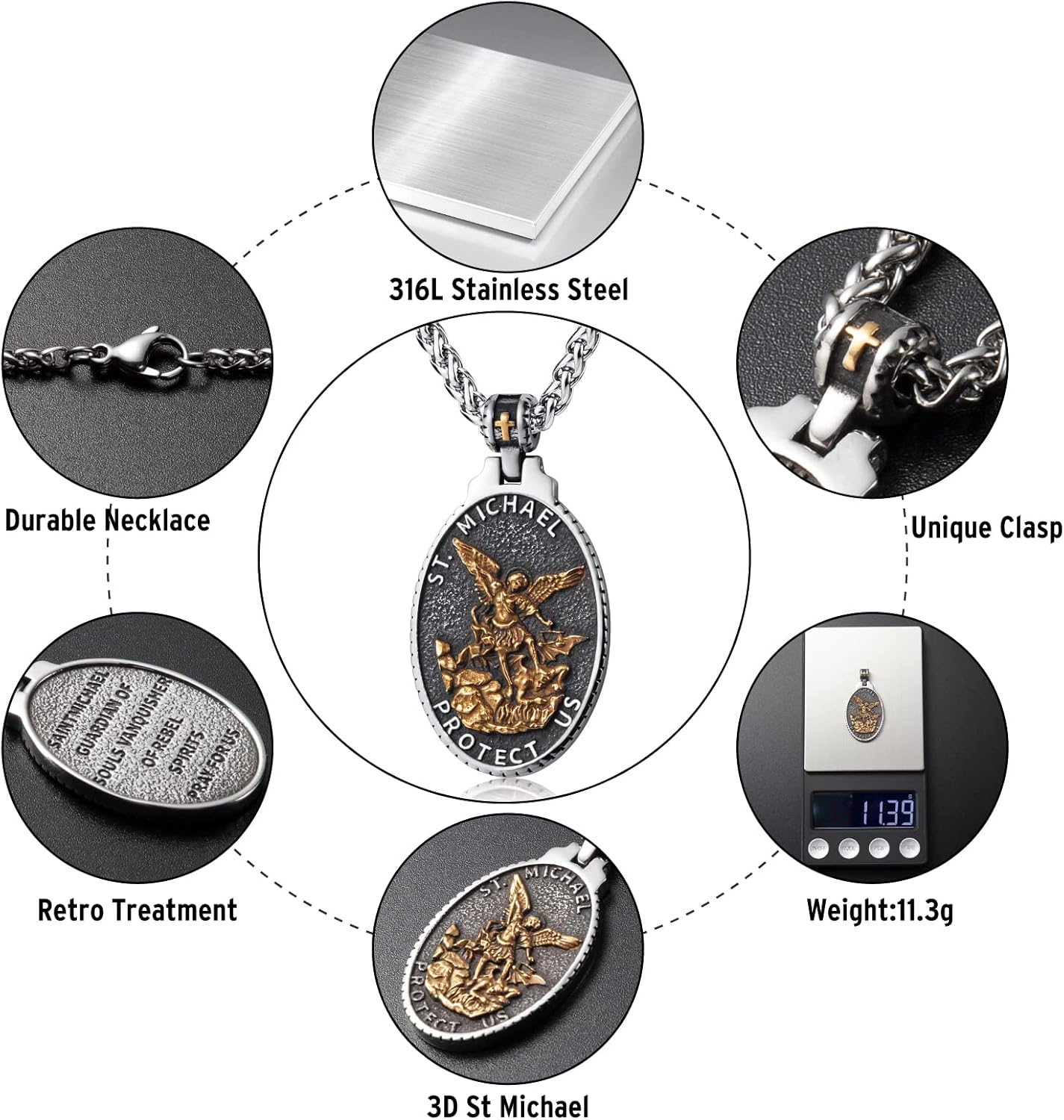 St Christopher/George/Michael/Jusus/Mary Necklace for Men Stainless Steel Patron Saints Medallion Jewelry - Image 2