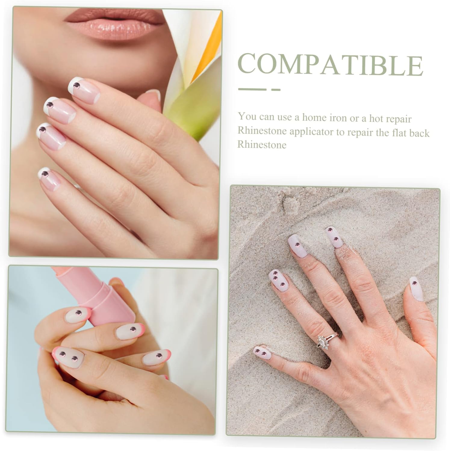 FRCOLOR 3pcs Glass Nail Art Flatback Rhinestones for Jewelry Making of Lightweight for Nail Art Decoration and Crafting