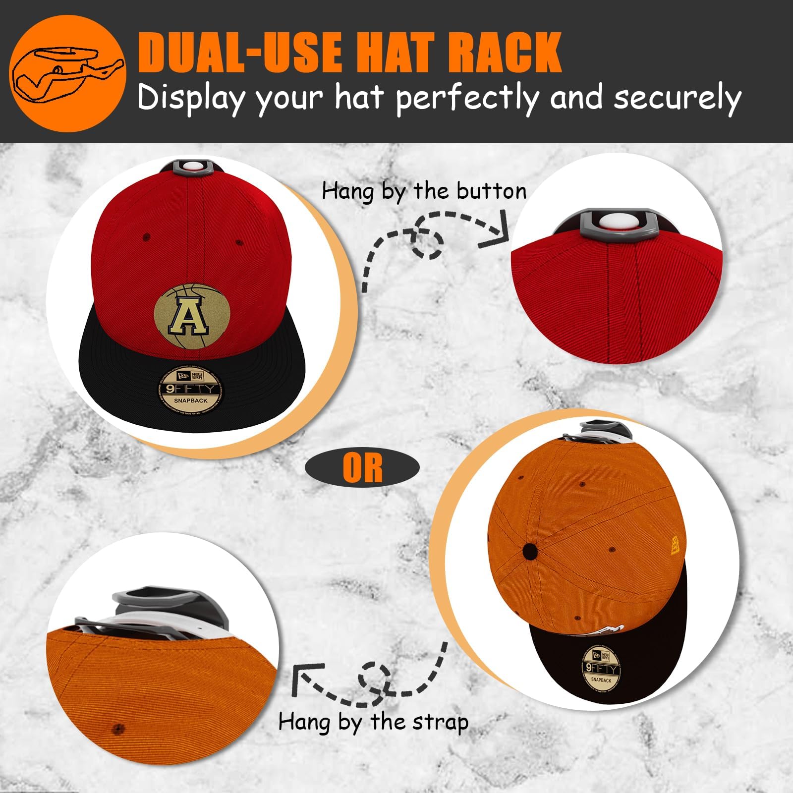 Sistema Porta Cappelli Adesivo - 24 Appendiabiti per Cappelli Senza Foratura, Soluzione Compatta per Porte, Armadi e Stanze (nero, Adesivo Forte)