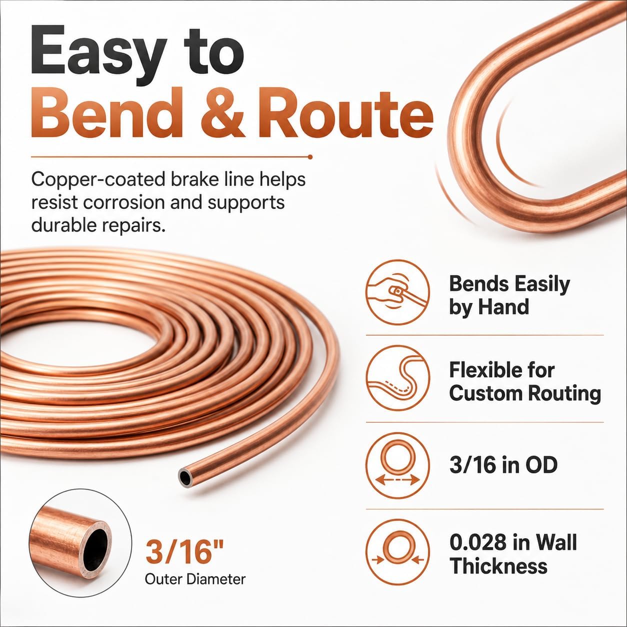 2 Sets 3/16 Brake Line 25 ft Copper Nickel Tubing, Stainless Steel Brake Line Clamps Repair Kit With 32 Fitting