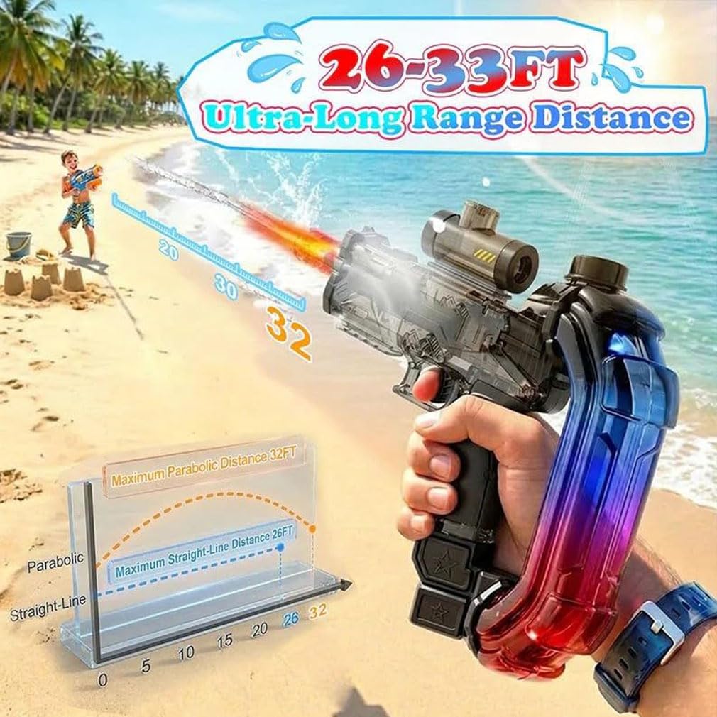 Kids Electric Water Gun with LED Lights,Elektrische Wasserpistole Kinder mit LED Licht,Stark Wasser Pistole großer Reichweite,900cc Große Kapazität,Sommer-Außen-Pool-Strand-Party Spielzeug (Schwarz)