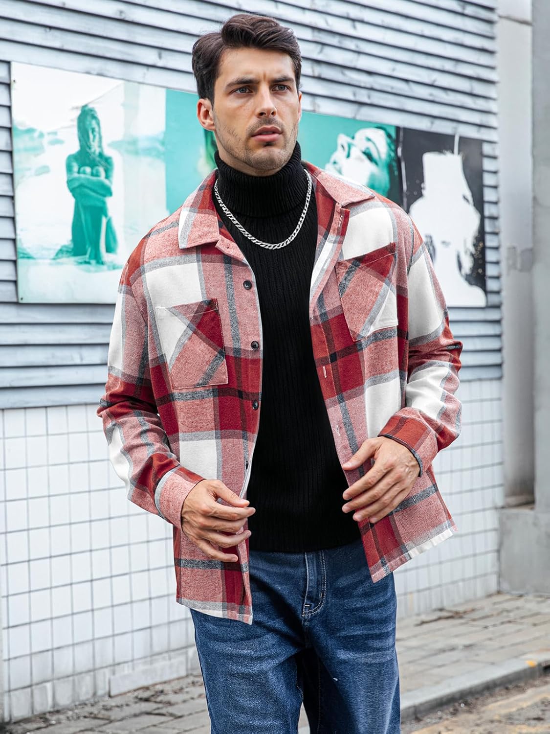 Mens Plaid Shirt Long Sleeve Button Down Shirt Casual Cotton Fashion Lightweight Shirts with Pockets - Image 3