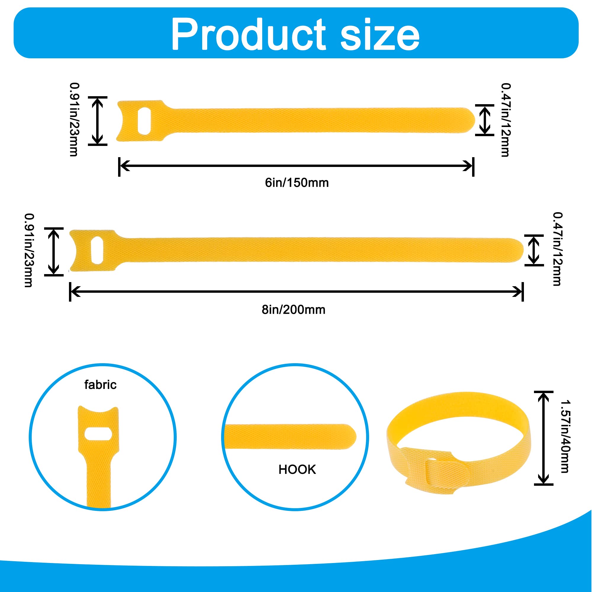 VENGABY 160PCS Reusable Cable Ties Cable Strap, Adjustable Cable Ties Reusable Thin Wire Cord Organization Ties With Hook And Loop, Loop Long Cable