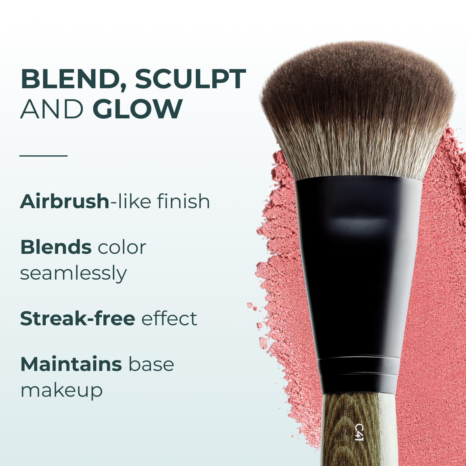 Rose and Ben Beauty Brocha para rubor, cepillo profesional para una aplicación de maquillaje impecable, no desprende pelo en ángulo y libre de crueldad animal para cosméticos prensados, en polvo y