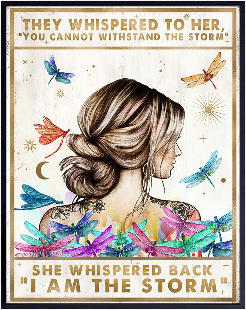 Motivational Boho Wall Art LARGE 11×14 – She Whispered Back I Am The Storm – Positive Quotes Wall Decor – Inspirational Poster – Encouragement Gifts for Women – Rustic Living Room Home Office Decor