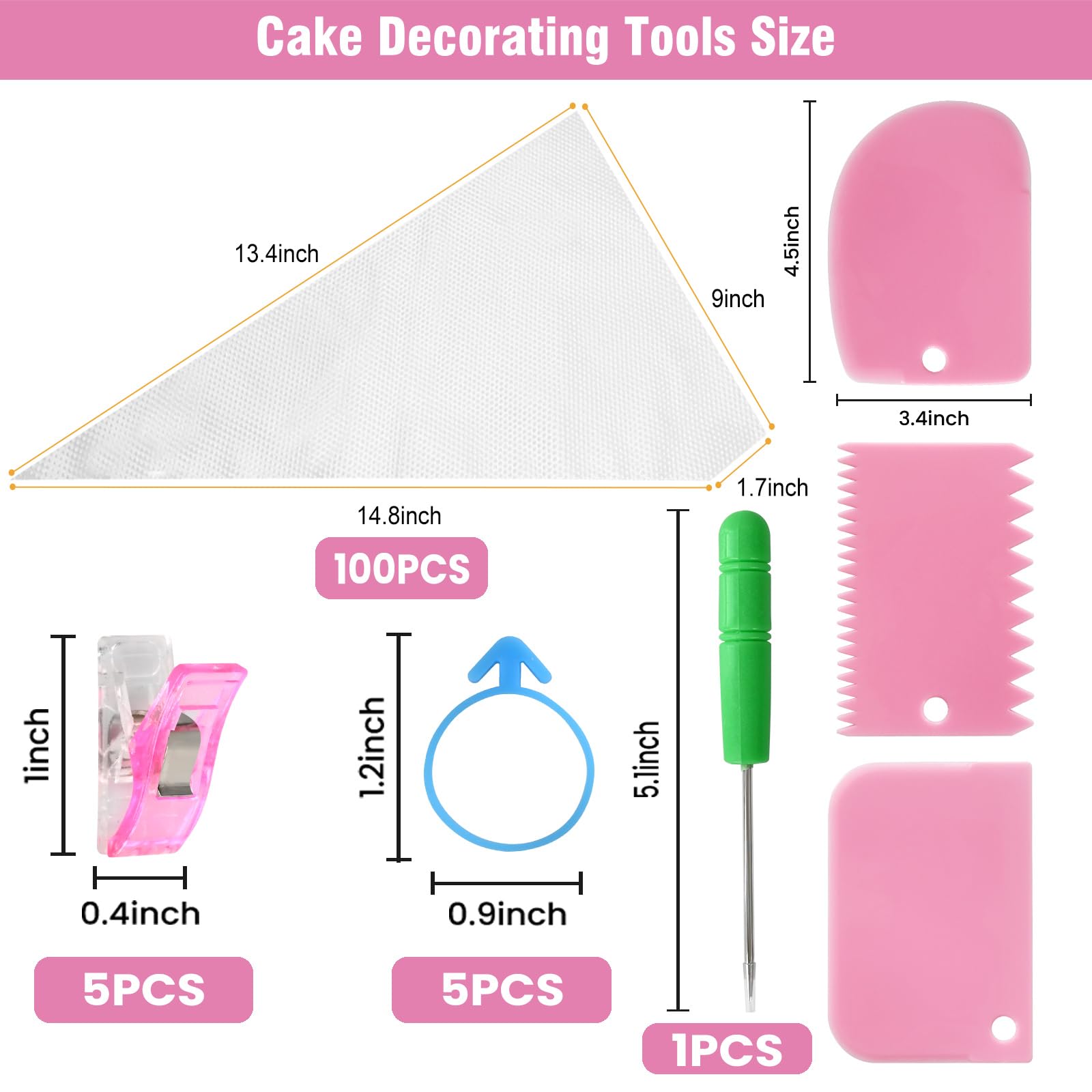 firstake Bolsas pasteleras sin tipless, 100 unidades, bolsas desechables de 14.8 pulgadas, bolsas de pastelería antiestallido, bolsas de glaseado, kit de decoración de pasteles con 5 lazos para bolsas