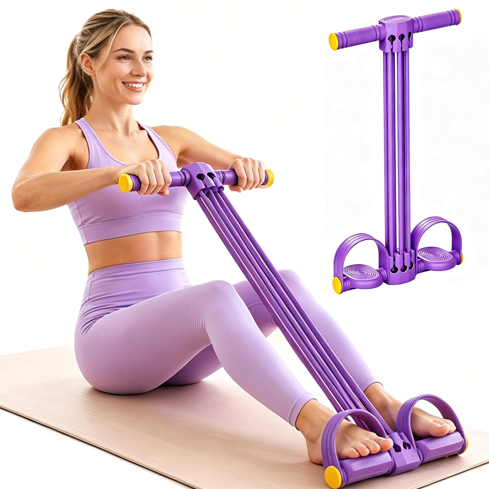 Pedal Resistance Bands with Handle, 6 Tube Sit Up Pull Rope, High Resistance Bands with Handle for Home Workout, Fitness Band with Foot Pedals for Abs, Legs, Core, Pilates & Full Body Training