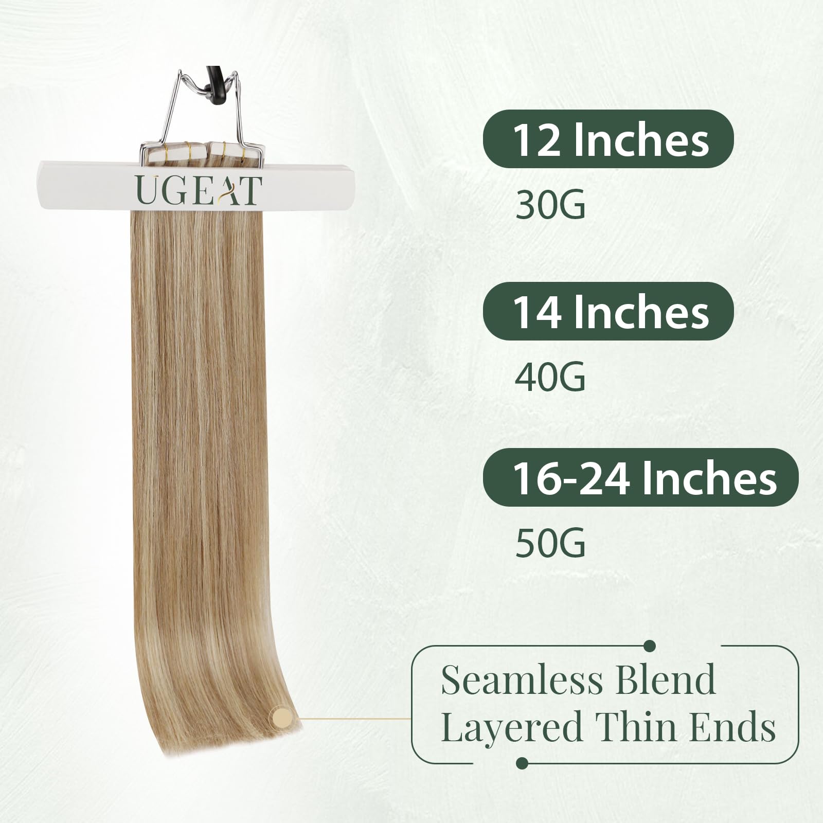 Ugeat Przedłużanie Włosów Taśma, Włosy Ludzkie, Pasemka Złocisty Brąz, 50 cm 20 sztuk 50g, Przedłużanie Włosów Tape in, Platynowym Blondem, Remy Naturalne Proste