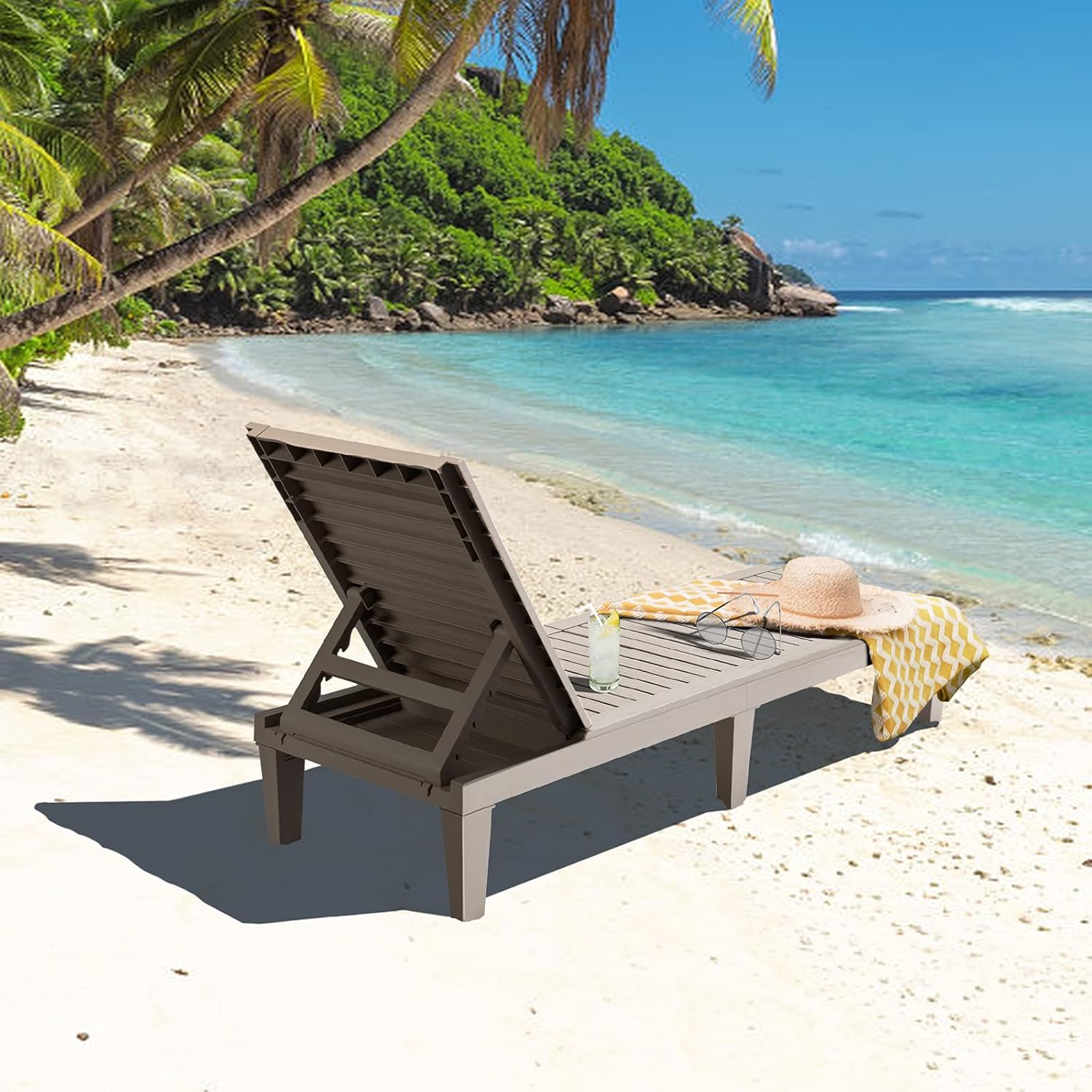 Giantex Set of 2 Outdoor Chaise Lounge Patio Recliner Chair with 5-Position Adjustable Backrest, Weather-Proof & Rust-Resistant Chaise Lounger for Patio, Beach, Balcony, Poolside