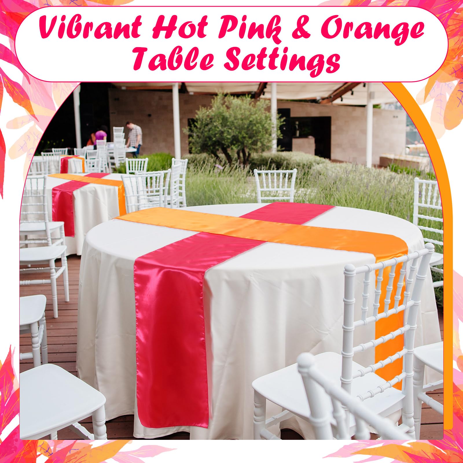Tischläufer in Hot Pink und Orange, Herbst-Party-Dekorationen, 274,3 cm lang, Tisch-Partyzubehör für Sonnenuntergang, Herbst, Erntedankfest, Brautschmuck, Hochzeitsdekoration, 12 Stück