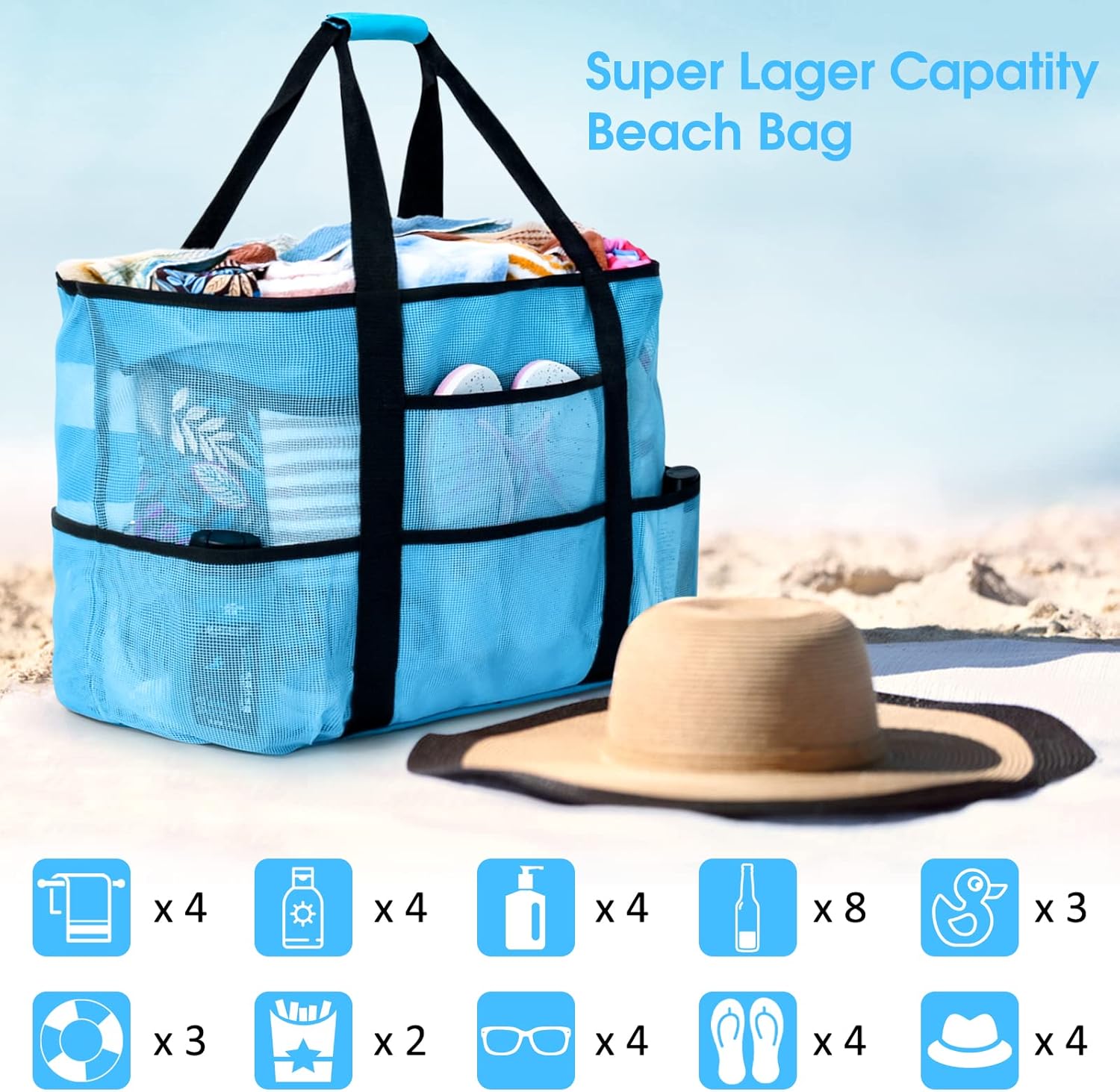 oscaurt Mesh Beach Bag Extra Large Waterproof Sandproof Beach Tote Pool Swim Bag Travel Vacation Essentials - Image 6