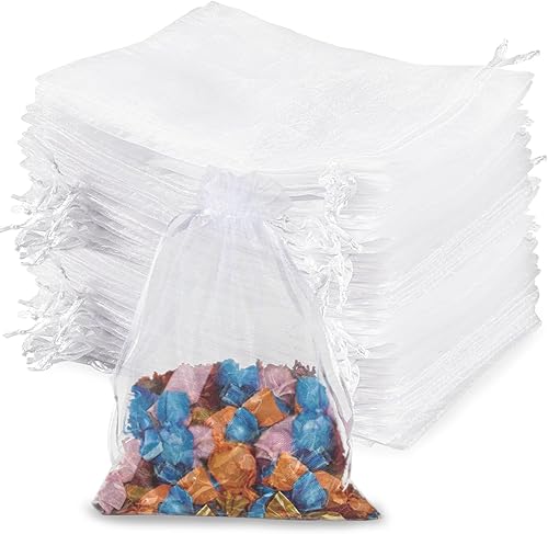 Sukh 100 bolsas de organza de 5 x 7 pulgadas, pequeñas bolsitas de organza para regalo, bolsas de malla con cordón, regalos de San Valentín, boda,