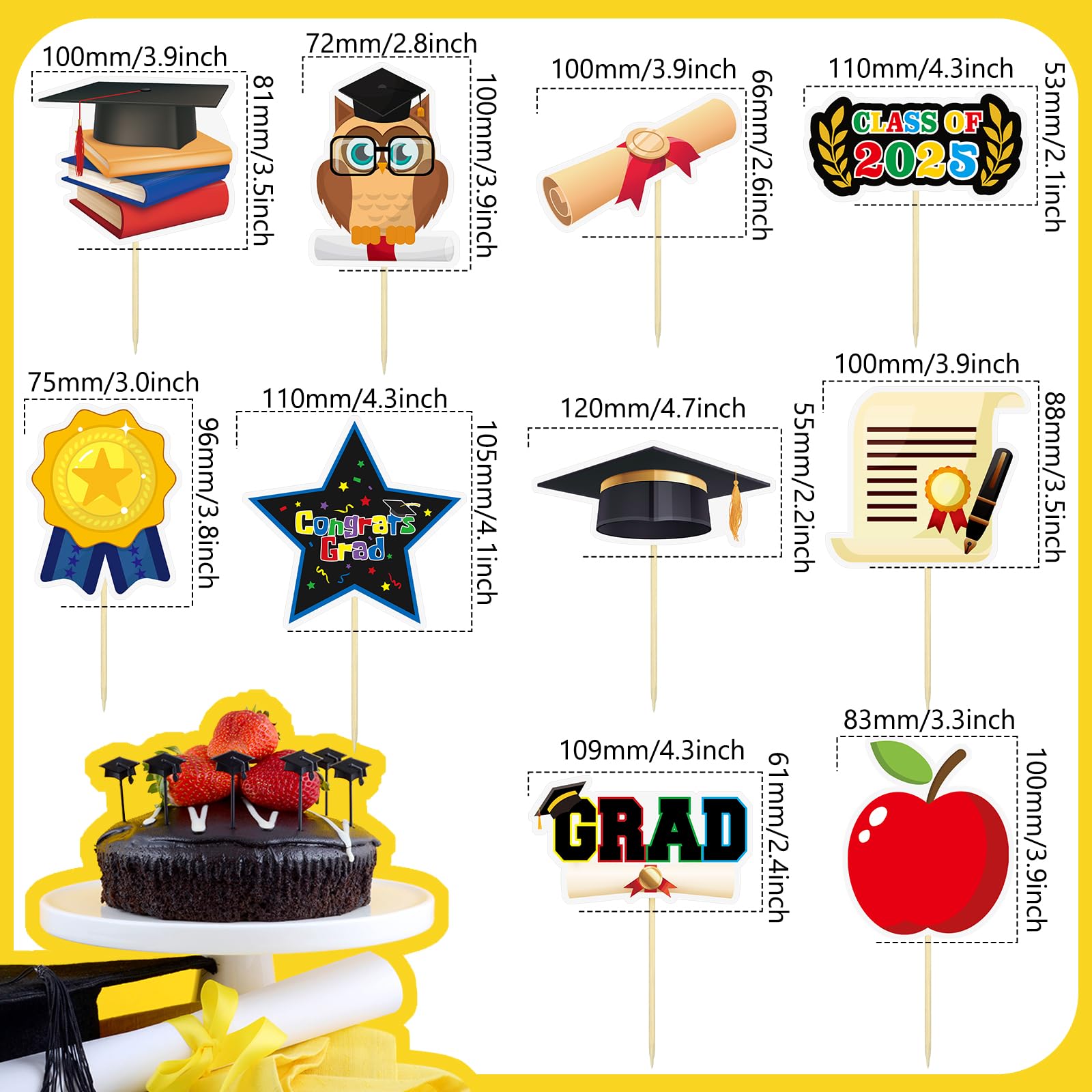 FoldTier 100 Pcs Kindergarten Graduation Cupcake Toppers Preschool Cake Topper Preschool Graduation Party Favors Grad 2025 Theme Graduation Decorations Supplies for Boys Girls(Classic)