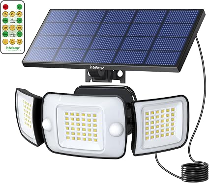 INTELAMP Faro Led Esterno Con Pannello Solare, 12000mAh Fari Solari a Led da Est