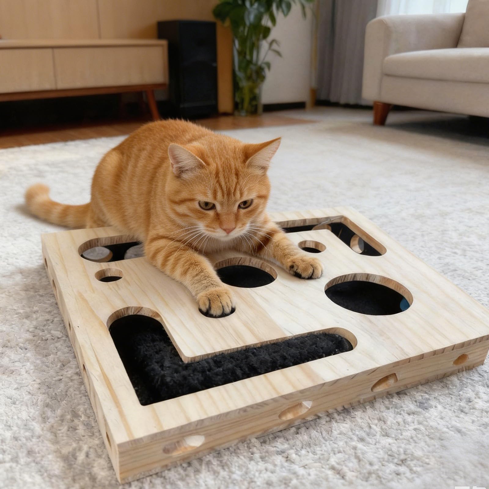 Scatola per Attività per Gatti, Scatola per Attività per Gattis con Lima per Artigli, Tiragraffi per Gatti, Giocattolo Interattivo per Gattis con Palline, Carta Vetrata per Gatti da Interno
