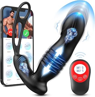 3 in 1 Vibrating Cock Ring and Wearable Prostate Massager - Anal Plug Adult Toy with APP Remote Control 9 * 9 Vibrating Thrust Cock Ring Vibrator for Men
