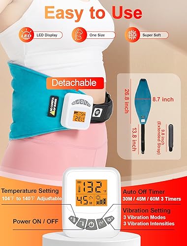 Miniatura 5 de CAMECO Almohadilla térmica inalámbrica 2 en 1 con masaje para aliviar el dolor, batería de 5000 mAh y masajeador de espalda baja de 104 a 140