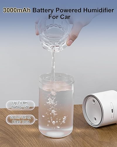 Miniatura 4 de 2025 Digital Display Car Humidifier, 3000mAh Portable Mini Rechargeable Humidifier for Car Travel Office Desktop Baby Kids Bedroom - Powerful Dual