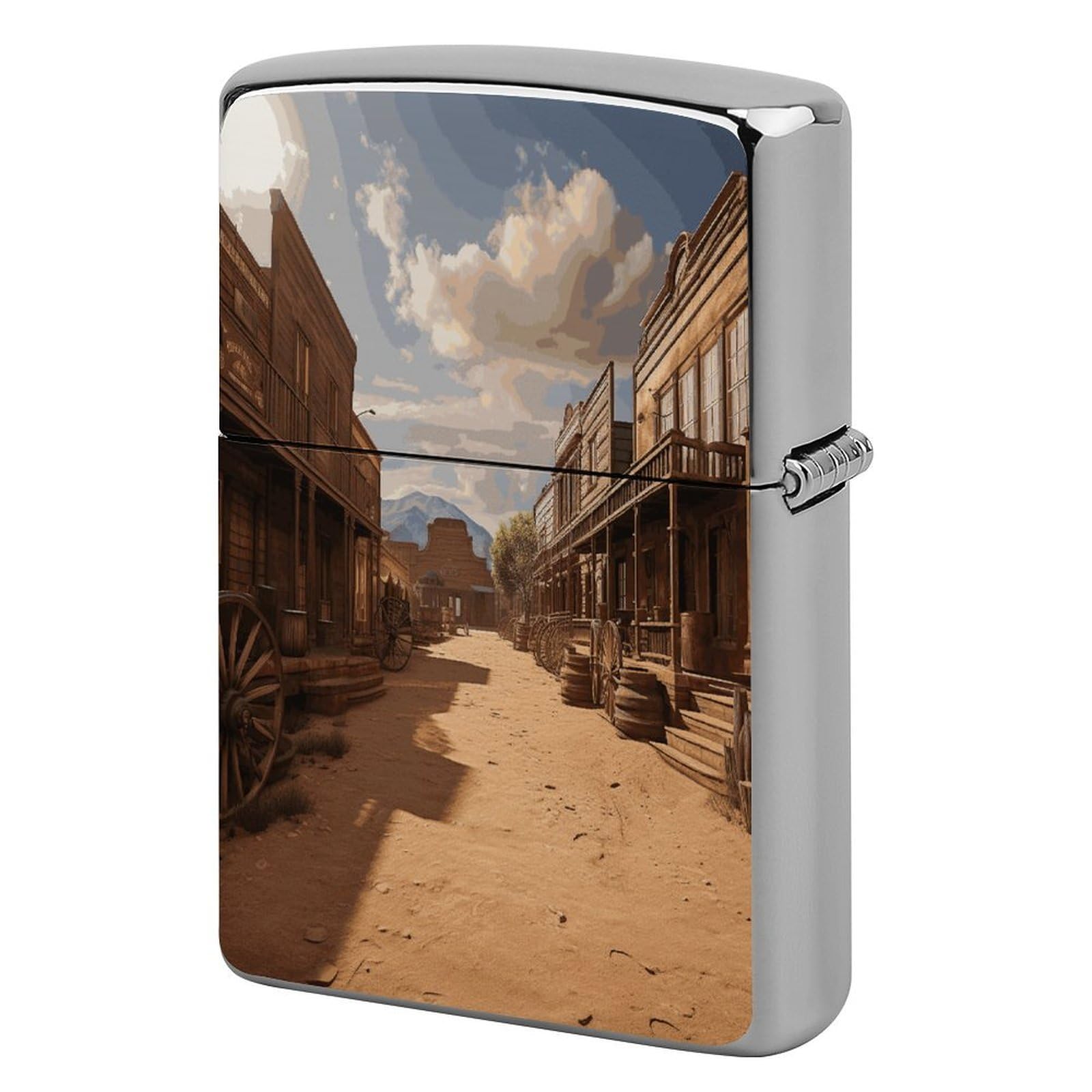 Fekiloot Style Old Wild West Cowboy Town Lighter Case Cover Metal Lighter Case