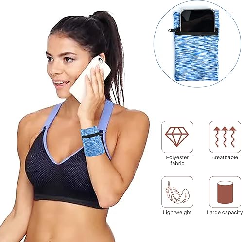 Miniatura 4 de Cartera de muñeca de 6 piezas para mujeres y hombres, bolsa de muñeca de alta elasticidad con cremallera, perfecta para viajar, correr, caminar,