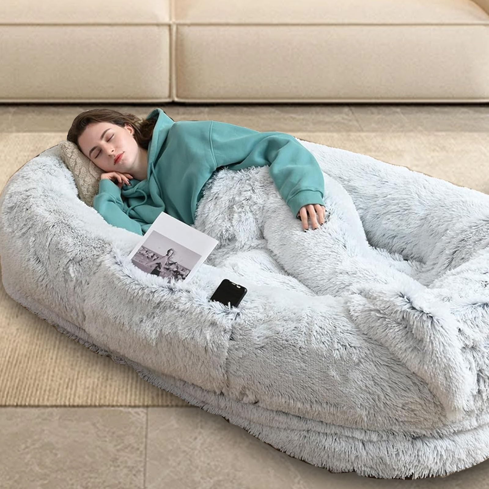 Plushy dog bed,cama grande y cómoda for perros humanos,cama for perros humanos,cama de tamaño extra grande for personas adultos y mascotas,cama perro grande xxl(L*W*H:165*100*25CM/65*39*9IN)