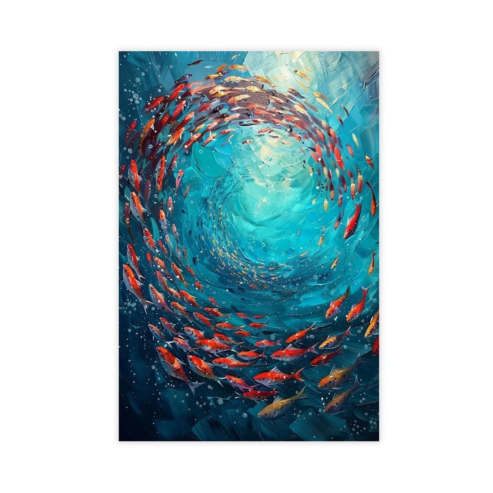 Bareronor Original School of Fish Oil Canvas Poster Bedroom Decor Landscape Office Room Decor Gift 24" L X 36" W