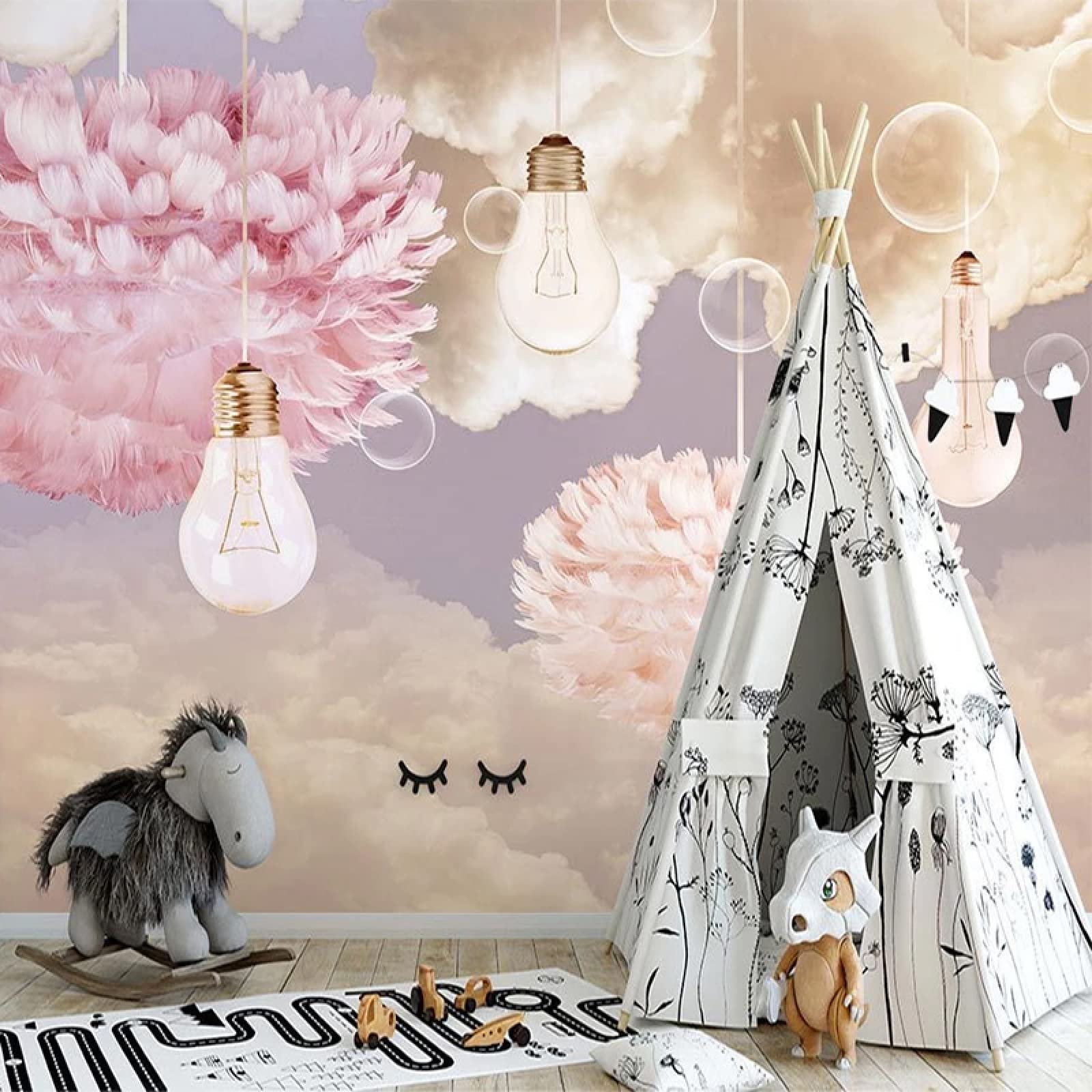 Personalizzato Di Qualsiasi Dimensione Nordic Dipinto A Mano Piuma Cielo Stellato 3D Murale Carta Da Parati Camera Da Letto Per Bambini Sfondo Interno Decorazione Murale 430Cm(W)×300Cm(H)
