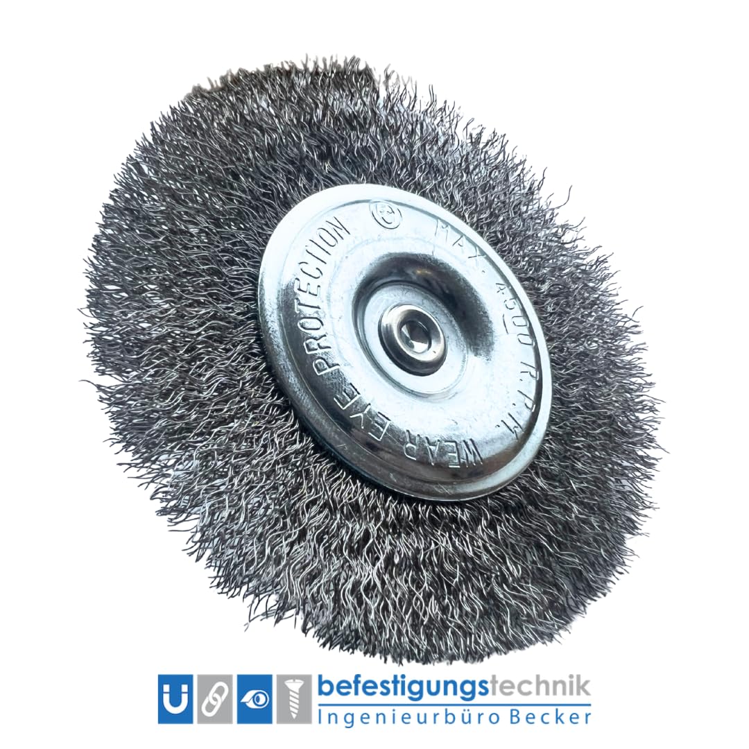 1–60x Drahtbürste 100 mm mit 6 mm Schaft – Stahldraht Scheibenbürste für Bohrmaschine & Akkuschrauber – Rundbürste zur Rostentfernung, Farbentfernung & Metallreinigung (48)