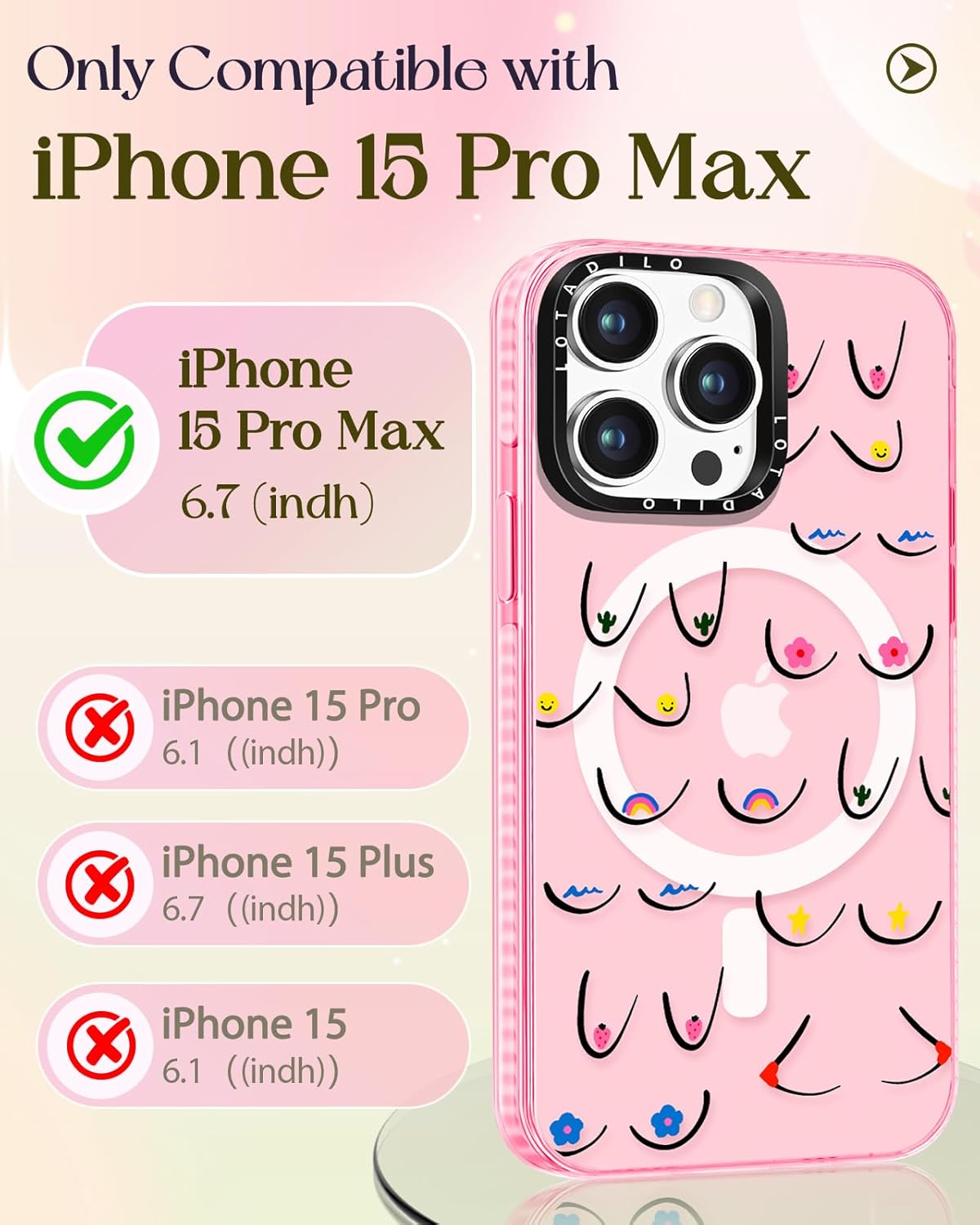 for iPhone 15 Pro Max Case for Women - Cute Kawaii Design Girls Compatible with Magsafe Magnetic Ring Holder Stand Lines Flower Phone Covers Aesthetic Girly TPU Funda for 15 Pro Max - Image 2