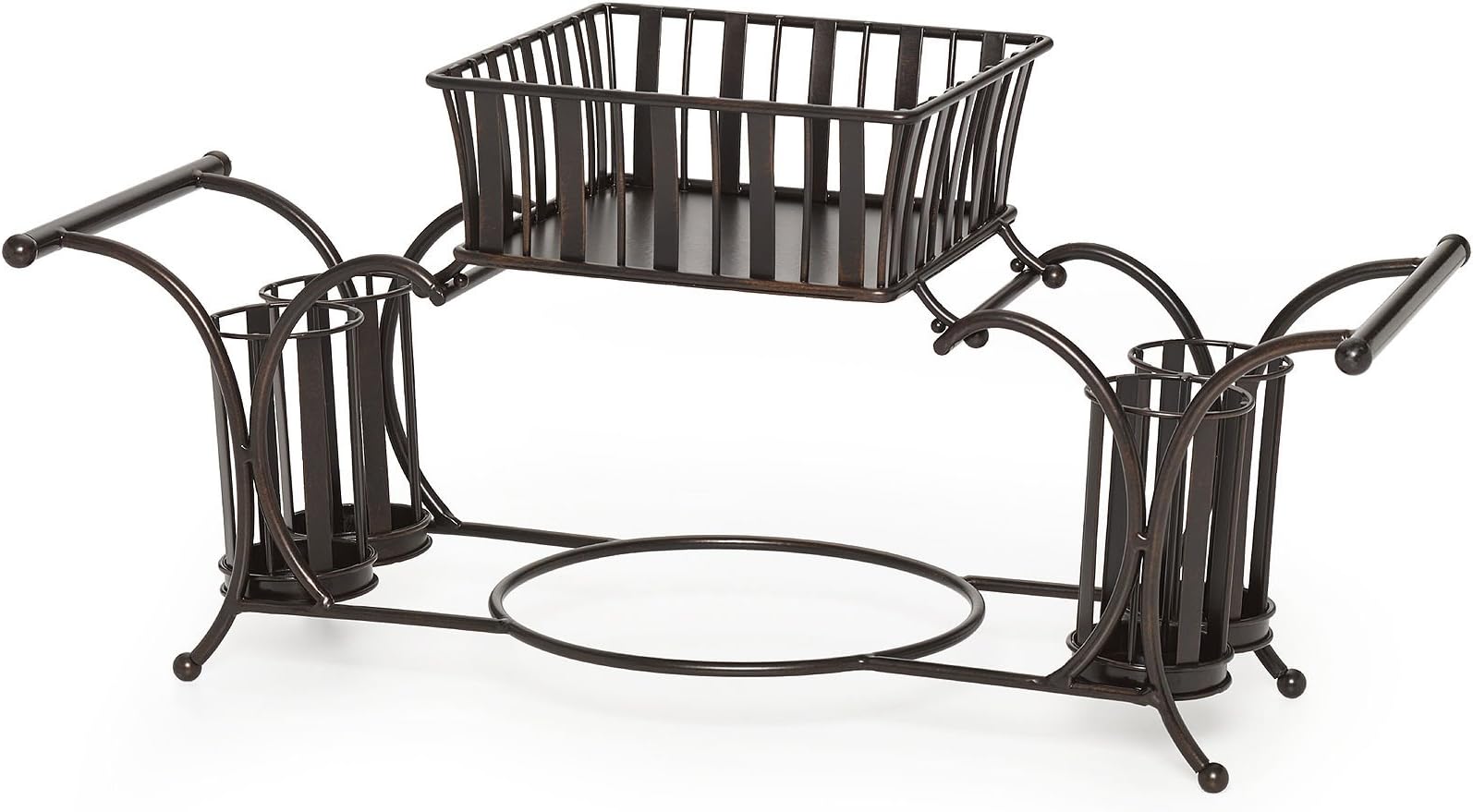 Gourmet Basics by Mikasa Band and Stripe Metal Hostess Flatware Napkin and Plate Tabletop Buffet Picnic Caddy