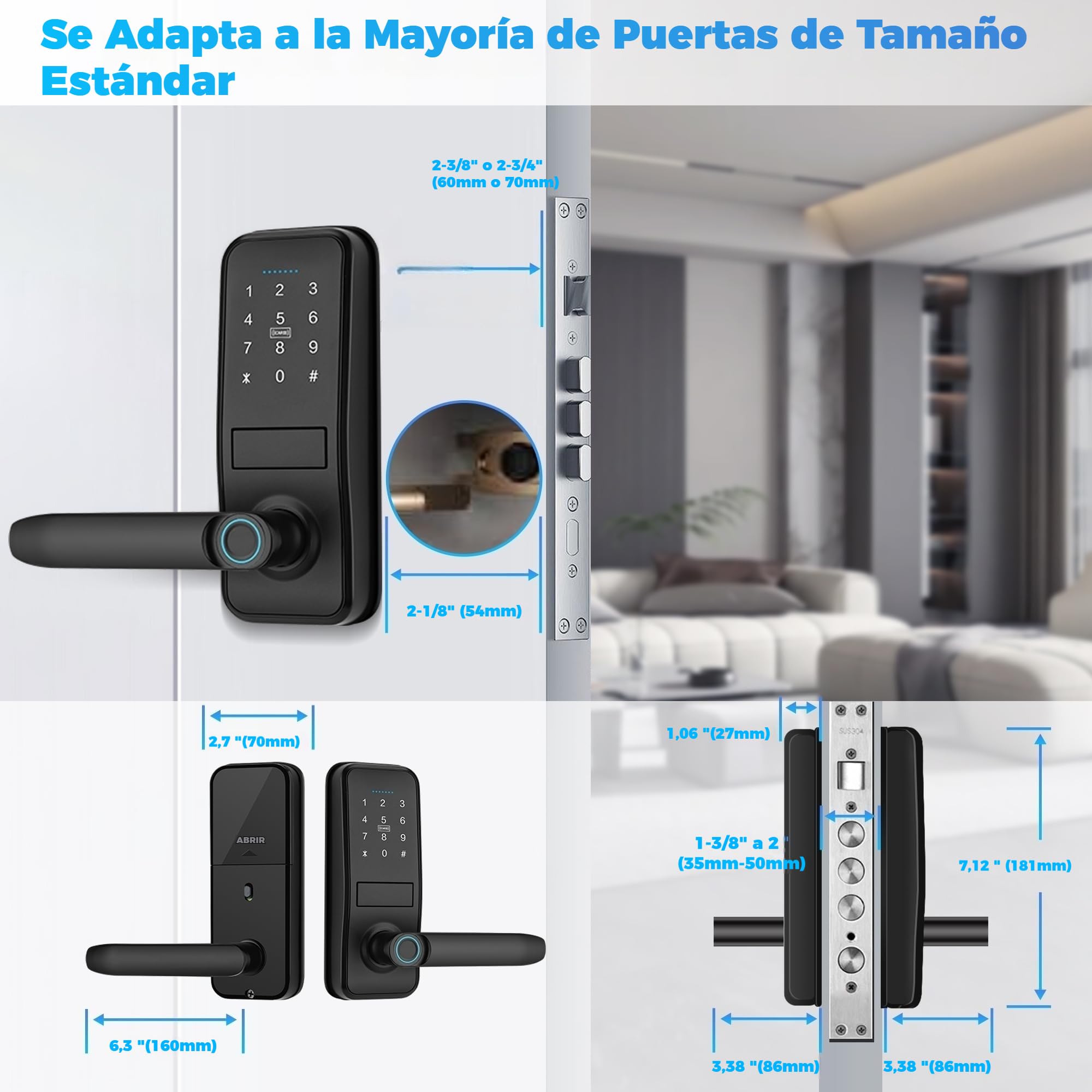 Cerradura Inteligente WIFI - 7 en 1 Fechadura Inteligente, Tuya App, IC Card, NFC, Huellas Dactilares, Contraseña Digital, Llave Mecánica,Biometric Smart Door Lock, Bloqueo Automático