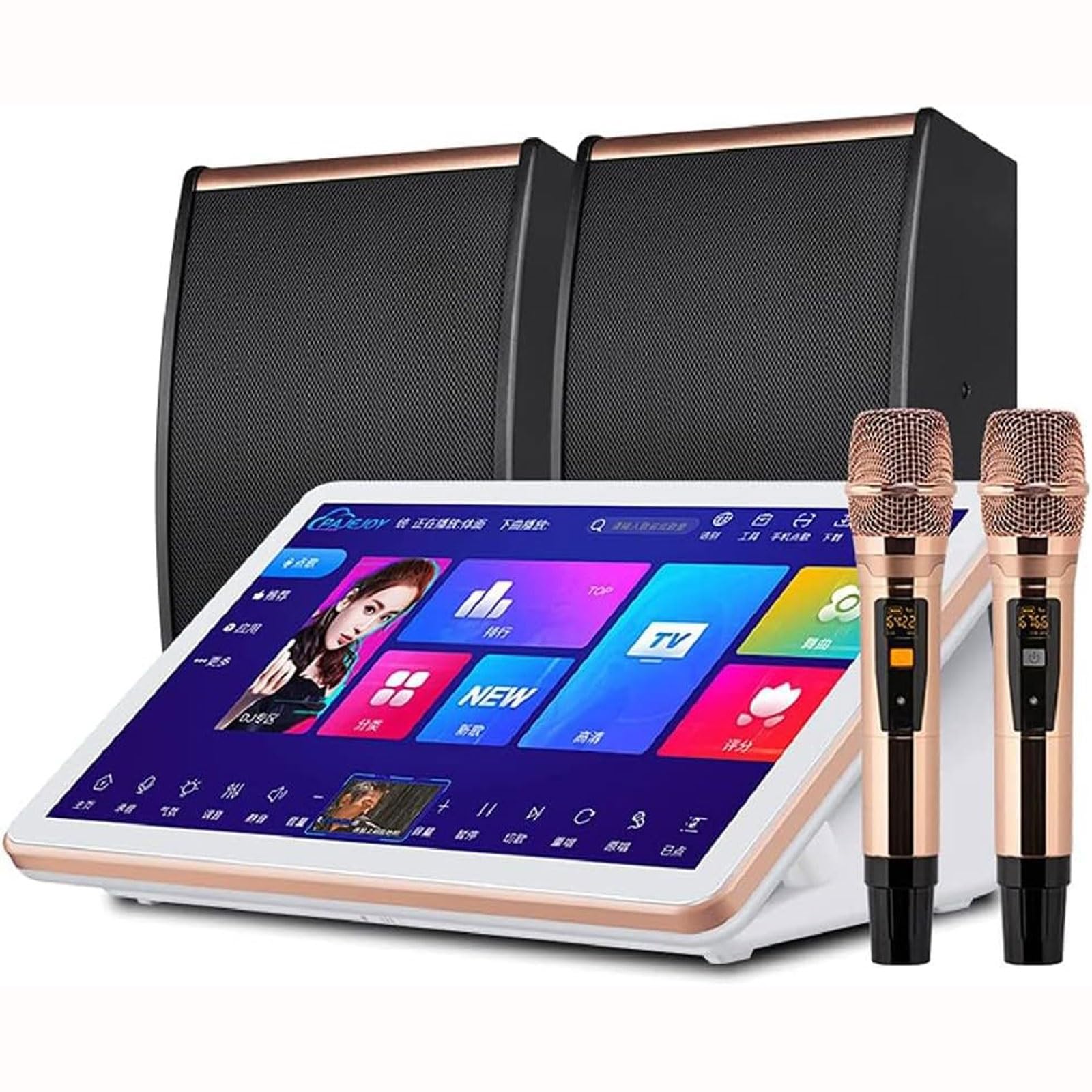 Sistema de Karaoke Profesional, máquina de Karaoke con Pantalla táctil capacitiva de 18,5 Pulgadas y 4 TB con micrófono inalámbrico y Altavoces, función de Amplificador de potenci