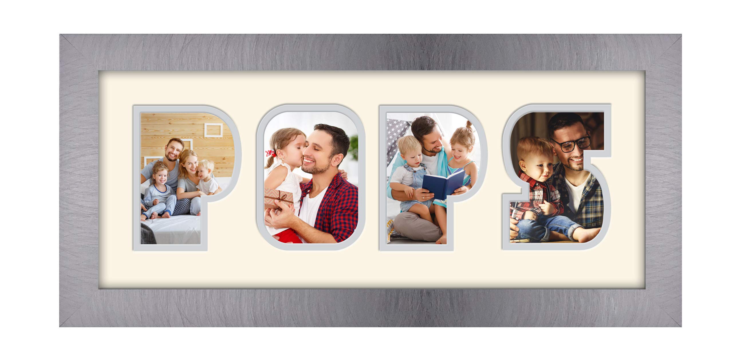 Photos In A Word Brushed Silver Finish Frame Cream Mount Grey Inside Pops Photo Frame Word Photo Frame 1248-Bb (Brushed Silver Finish Frame Cream Mount Grey Inside)